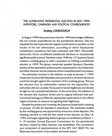 The Alternative Presidential Election in May 1999: Initiators, Campaign and Political Consequences