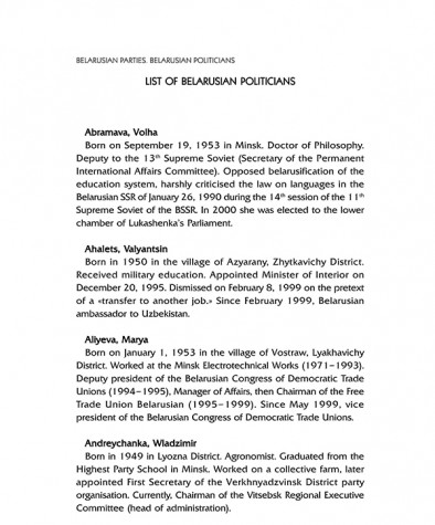 List of Belarusian Politicians