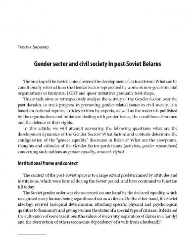  Gender sector and civil society in post-Soviet Belarus