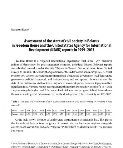 Assessment of the state of civil society in Belarus in Freedom House and the United States Agency for International Development (USAID) reports in 1999–2013